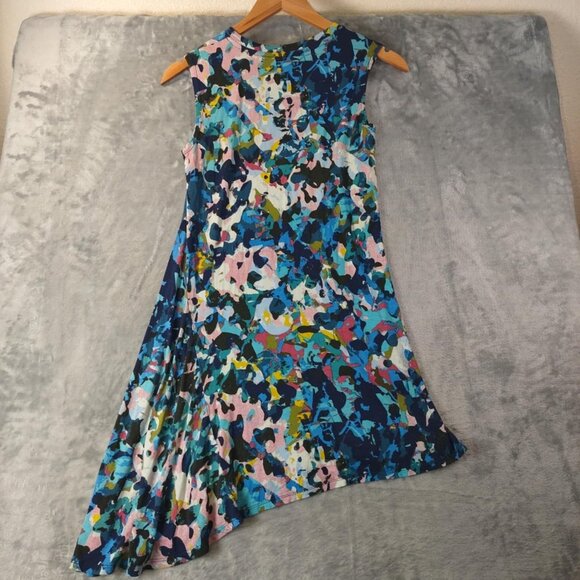 LOGO By Lori Goldstein Women's XS Blue Multicolor Sleeveless Asymmetrical Dress - Picture 2 of 8